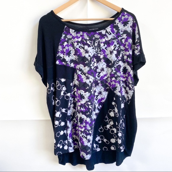 Lane Bryant Tops - Lane Bryant Black Purple Floral Short Sleeve Top